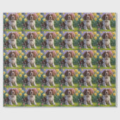 Brittany Spaniel hond lente bloemen schilderij  Cadeaupapier (Vlak)