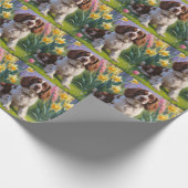 Brittany Spaniel hond lente bloemen schilderij  Cadeaupapier (Hoek)