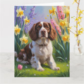 Brittany Spaniel hond lente bloemen schilderij  Kaart (Gele Bloem)
