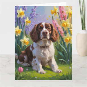 Brittany Spaniel hond lente bloemen schilderij  Kaart