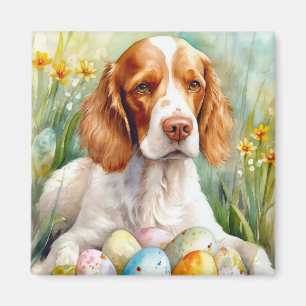 Brittany Spaniel hond met Pasen Eieren Vakantie Magneet