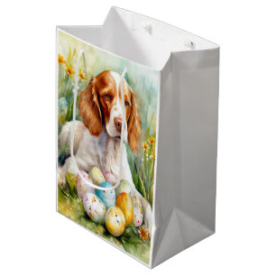 Brittany Spaniel hond met Pasen Eieren Vakantie Medium Cadeauzakje