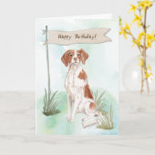 Brittany Spaniel Hond onder verjaardagsbord Kaart (Gele Bloem)