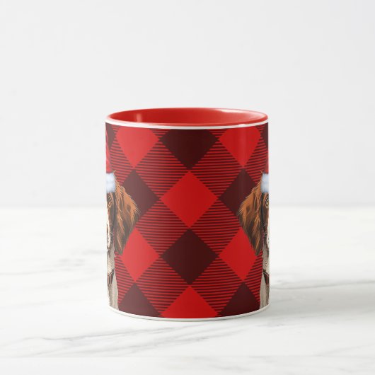 Brittany Spaniel Hond Red Buffalo Plaid Kerstmis Mok (Midden)