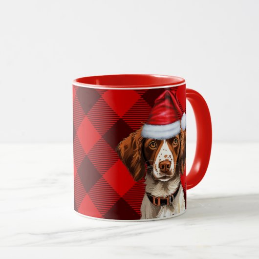 Brittany Spaniel Hond Red Buffalo Plaid Kerstmis Mok (Voorkant rechts)