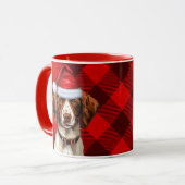 Brittany Spaniel Hond Red Buffalo Plaid Kerstmis Mok (Voorkant links)