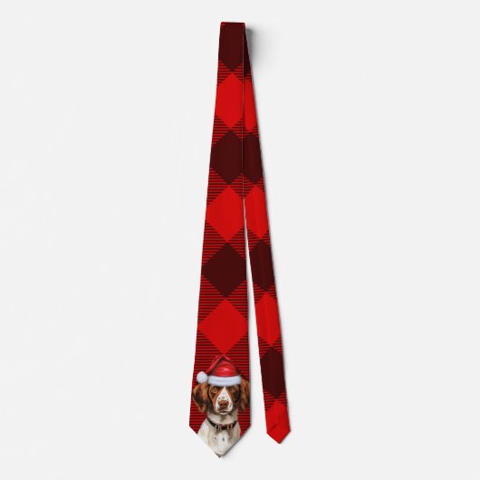 Brittany Spaniel Hond Red Buffalo Plaid Kerstmis Stropdas (Voorkant)