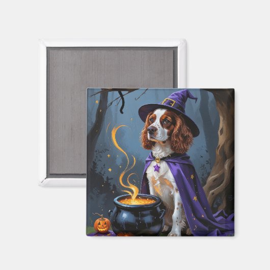 Brittany Spaniel hond speelse Halloween-schilderin Magneet (Voorkant / Achterkant)