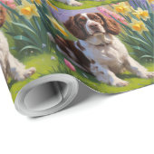 Brittany Spaniel Hond Spring Bloemen Schilderen Cadeaupapier (Rol Hoek)
