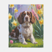 Brittany Spaniel Hond Spring Bloemen Schilderen Fleece Deken (Voorkant)