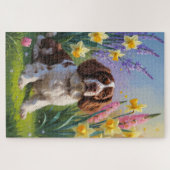 Brittany Spaniel Hond Spring Bloemen Schilderen Legpuzzel (Horizontaal)