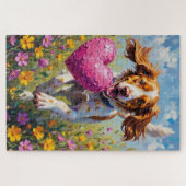Brittany Spaniel Hond Valentijnsdag Roze Dummy Legpuzzel (Horizontaal)