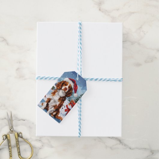 Brittany Spaniel Hond Winter Wonderland Kerstmis Cadeaulabel (Met Touw)