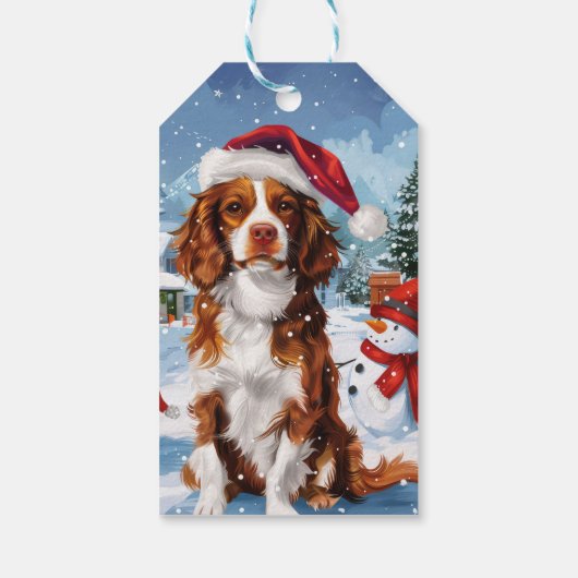 Brittany Spaniel Hond Winter Wonderland Kerstmis Cadeaulabel (Achterkant)