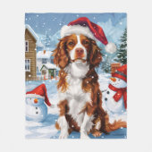 Brittany Spaniel Hond Winter Wonderland Kerstmis Fleece Deken (Voorkant)