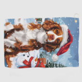 Brittany Spaniel Hond Winter Wonderland Kerstmis Golfhanddoek (Horizontaal)