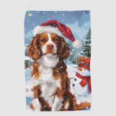 Brittany Spaniel Hond Winter Wonderland Kerstmis Golfhanddoek (Voorkant)