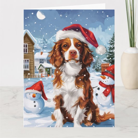 Brittany Spaniel Hond Winter Wonderland Kerstmis Kaart (Voorkant)