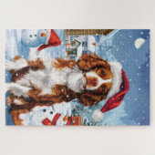 Brittany Spaniel Hond Winter Wonderland Kerstmis Legpuzzel (Horizontaal)