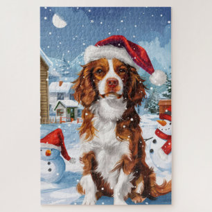 Brittany Spaniel Hond Winter Wonderland Kerstmis Legpuzzel