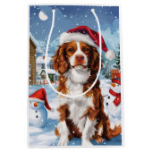 Brittany Spaniel Hond Winter Wonderland Kerstmis Medium Cadeauzakje (Voorkant)