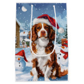 Brittany Spaniel Hond Winter Wonderland Kerstmis Medium Cadeauzakje (Achterkant)