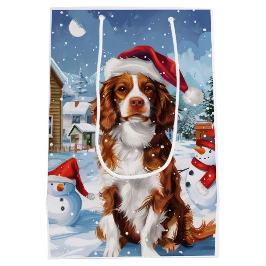 Brittany Spaniel Hond Winter Wonderland Kerstmis Medium Cadeauzakje (Achterkant)