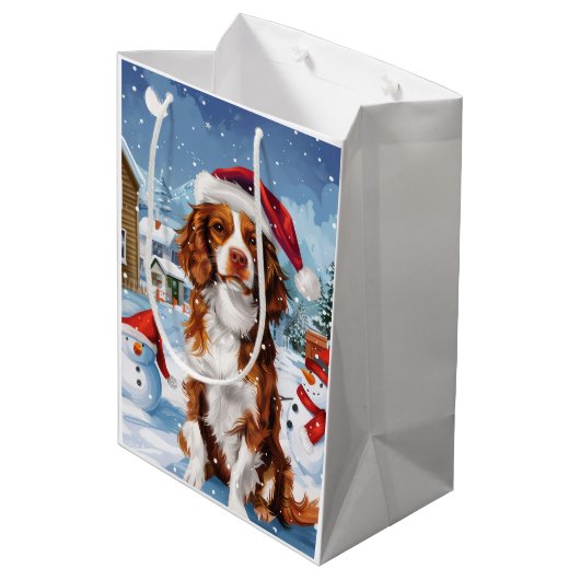 Brittany Spaniel Hond Winter Wonderland Kerstmis Medium Cadeauzakje (Achterkant Gekanteld)