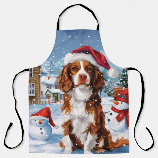 Brittany Spaniel Hond Winter Wonderland Kerstmis Schort (Voorkant)