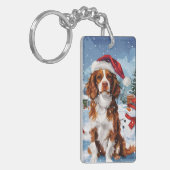 Brittany Spaniel Hond Winter Wonderland Kerstmis Sleutelhanger (Voorkant Links)