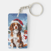 Brittany Spaniel Hond Winter Wonderland Kerstmis Sleutelhanger (achterkant)