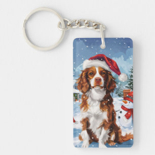 Brittany Spaniel Hond Winter Wonderland Kerstmis Sleutelhanger