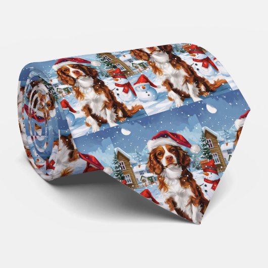 Brittany Spaniel Hond Winter Wonderland Kerstmis Stropdas (Opgerold)