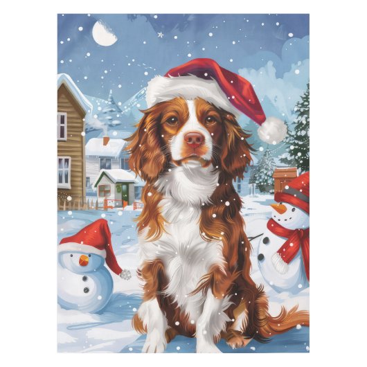 Brittany Spaniel Hond Winter Wonderland Kerstmis Tafelkleed (Voorkant)