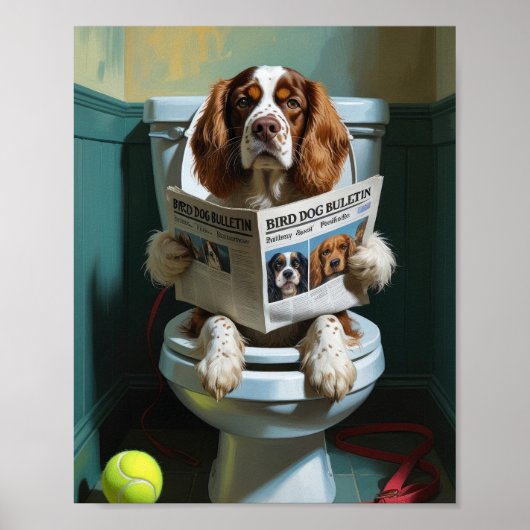 Brittany Spaniel-hond zit op toilet Grappig  Poster (Voorkant)