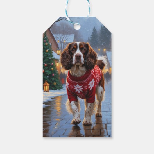Brittany Spaniel Honden Kerst Sneeuw Vakantie Cadeaulabel (Voorkant)