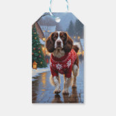 Brittany Spaniel Honden Kerst Sneeuw Vakantie Cadeaulabel (Achterkant)