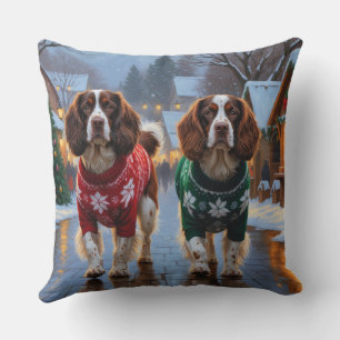 Brittany Spaniel Honden Kerst Sneeuw Vakantie Kussen