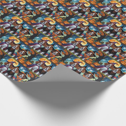 Brittany Spaniel Honden Pompoen Halloween Grappig Cadeaupapier (Hoek)