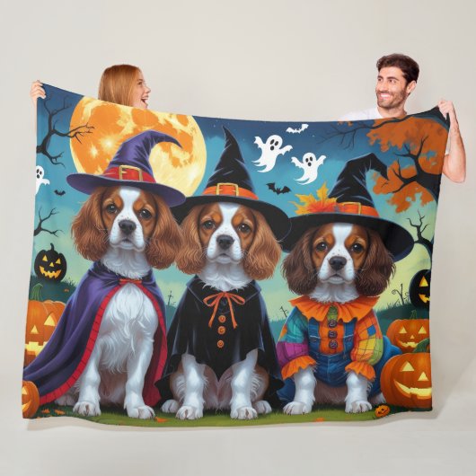 Brittany Spaniel Honden Pompoen Halloween Grappig Fleece Deken (In situ)