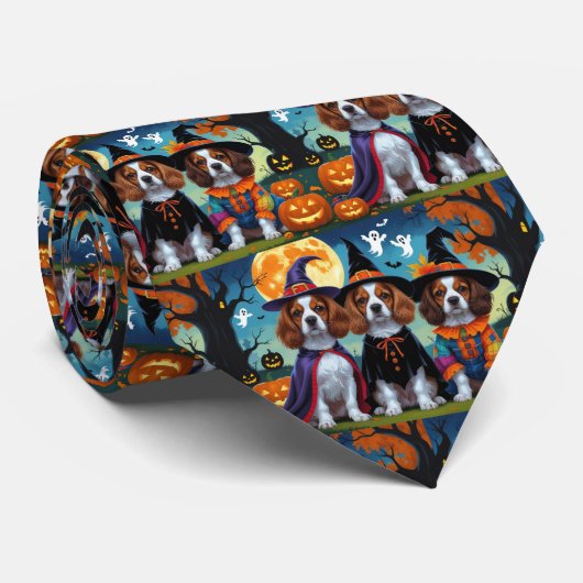 Brittany Spaniel Honden Pompoen Halloween Grappig Stropdas (Opgerold)