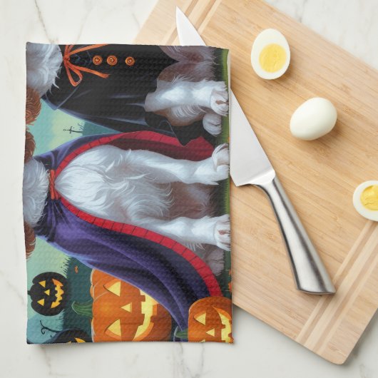 Brittany Spaniel Honden Pompoen Halloween Grappig Theedoek (Quarter Fold)