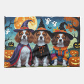 Brittany Spaniel Honden Pompoen Halloween Grappig Theedoek (Horizontaal)
