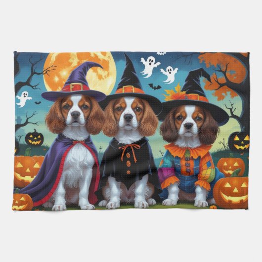 Brittany Spaniel Honden Pompoen Halloween Grappig Theedoek (Horizontaal)