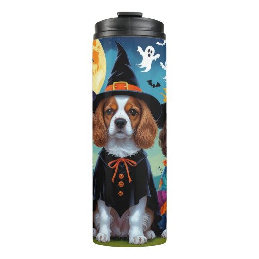 Brittany Spaniel Honden Pompoen Halloween Grappig Thermosbeker (Voorkant)