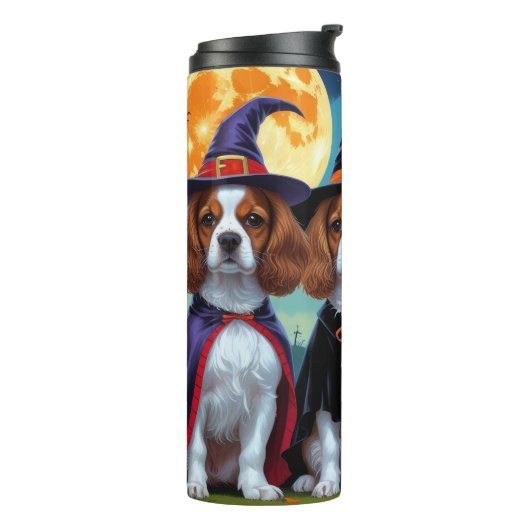 Brittany Spaniel Honden Pompoen Halloween Grappig Thermosbeker (Gedraaid links)