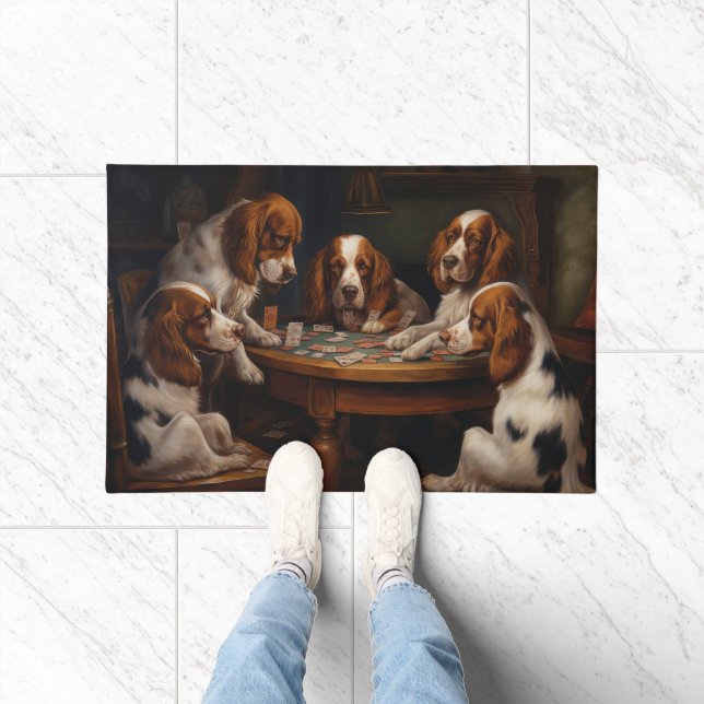 Brittany Spaniel Honden Spelen Poker Art Deurmat (Binnen)