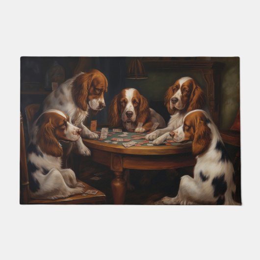 Brittany Spaniel Honden Spelen Poker Art Deurmat (Voorkant)