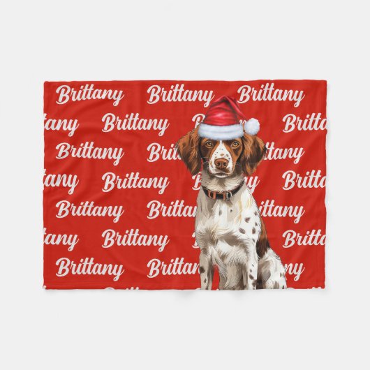 Brittany Spaniel Hondennaam Patroon Kerstmis Fleece Deken (Voorkant (Horizontaal))