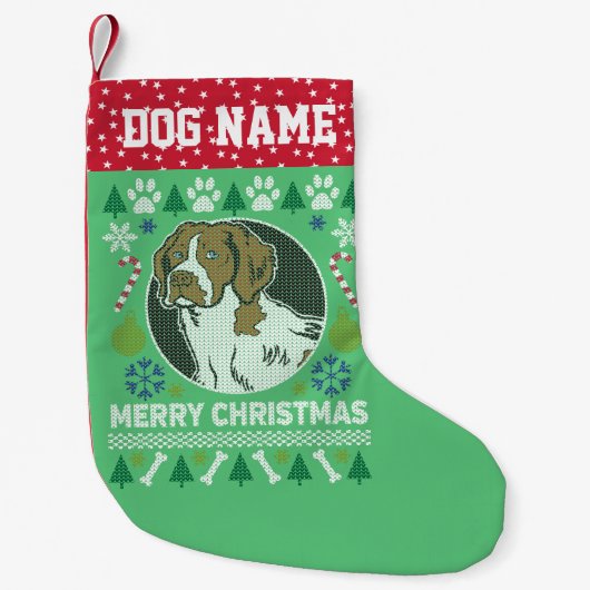 Brittany Spaniel Hondenras Ugly kerstSweater Kleine Kerstsok (Voorkant)